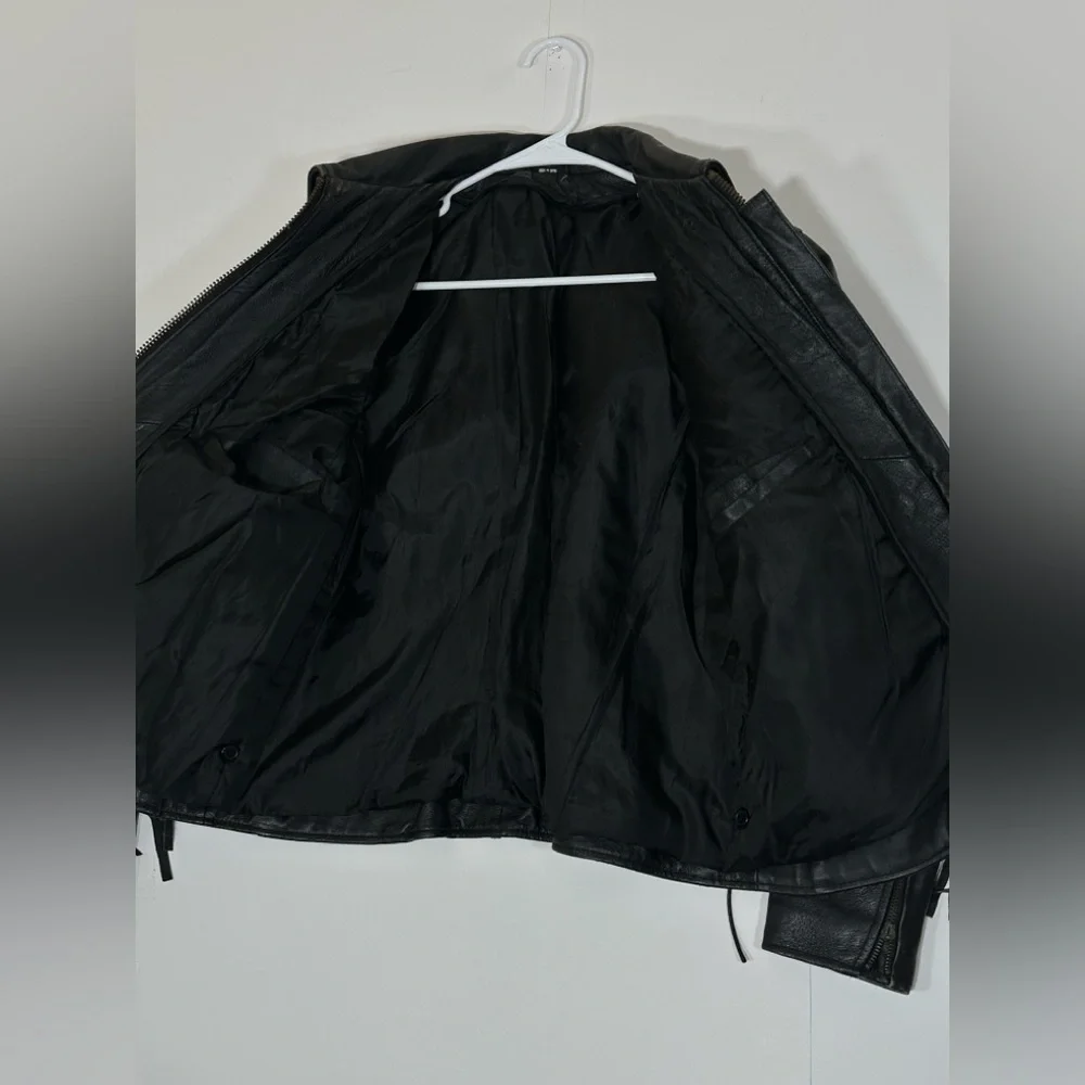 Fringed Black Leather Motorcycle Jacket Vintage Biker Women Medium 1990s Western - Picture 13 of 15
